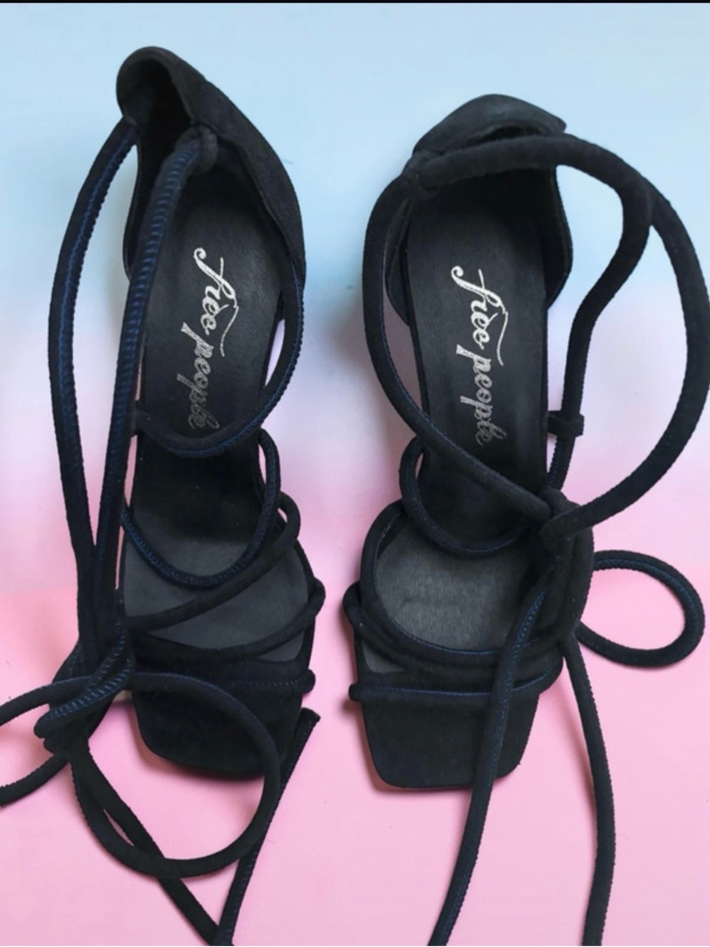 Free People Black Suede Strappy Heel Sandals Size 38 - Picture 2 of 7